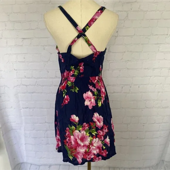 ⭐ 3/$15 Hollister Small Blue Pink Floral Y2K Ruffle Babydoll Mini Dress - Picture 6 of 11